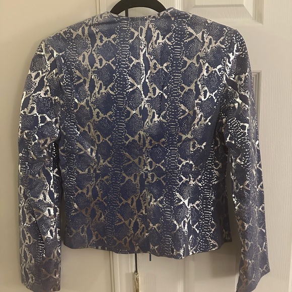 Metrostyle Leather Jacket, Blue and Silver Snakeskin Pattern, Size 4 - Picture 3 of 4